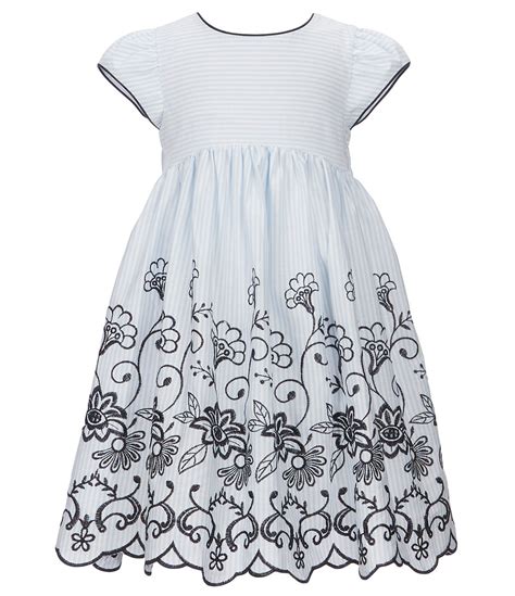 Laura Ashley Little Girls 2t 6x Stripedembroidered Fit And Flare Dress