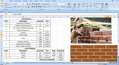 Download excel sheet to compute cement, sand and bricks in brick