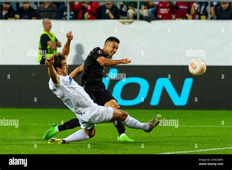 St Gallen Switzerland September 08 Gabriel Martinelli Of Arsenal R Attempts A Kick While