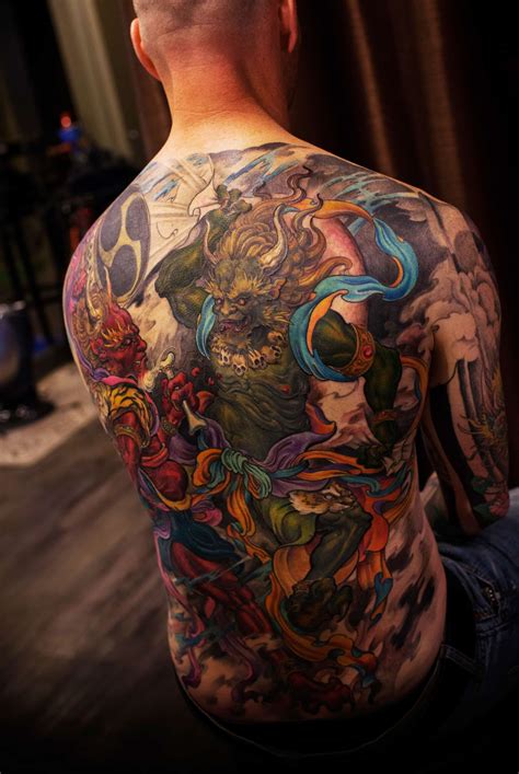 They may be used by those companies to build a profile of your interests and show you relevant adverts on other sites. Full back colour Wind God and Thunder God tattoo - Chronic Ink