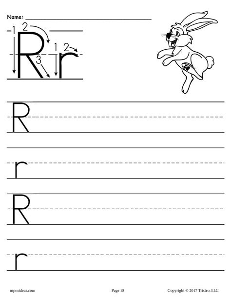 Printable pdf writing paper templates in multiple different line sizes. FREE Printable Letter R Handwriting Worksheet! - SupplyMe