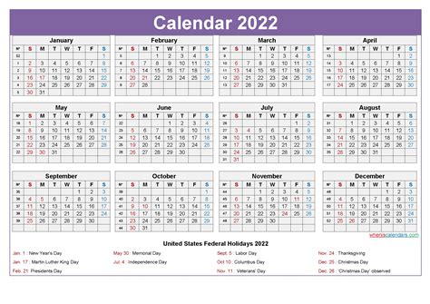 Printable Calendar 2022 With Holidays
