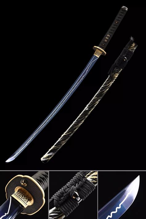 Blue Blade Katana Handmade Japanese Sword High Manganese Steel Full