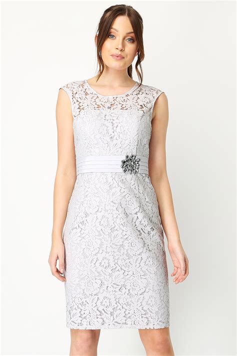 Lace Embellished Trim Dress In Silver Roman Originals Uk