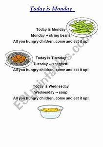 Today Is Monday Song Chart Esl Worksheet By Joinjoin