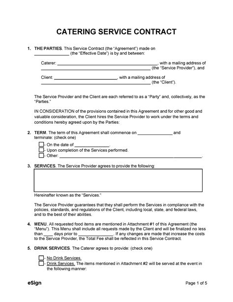 Free Catering Service Contract Template Pdf Word