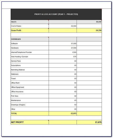 12 Month Profit And Loss Projection Excel Template