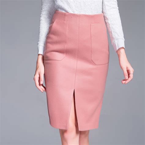 Women Autumn Winter Woolen Pencil Skirts Fashion High Waist Plus Size Skirt Ladies Greyandpink