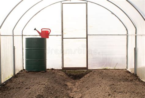 Empty Greenhouse Inside Prepared For Spring Plantings Greenhouse For