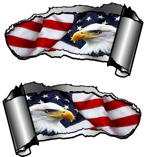 Small Pair Ripped Torn Metal Gash Design And American Eagle And Us Flag