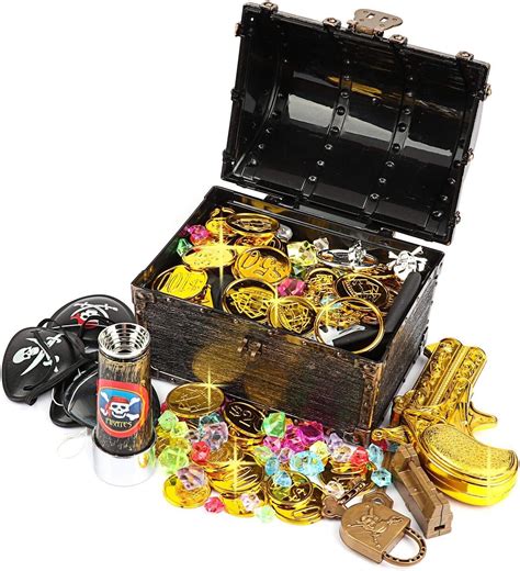 Ulikey Golden Pirate Treasure Chest Box Toy With 50 Pcs Pirate Gold