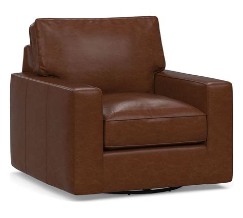 Pb Comfort Square Arm Leather Swivel Armchair Polyester Wrapped