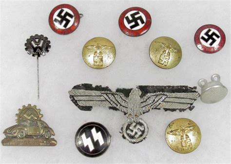Lot Of German Nazi Party Pins And Uniform Buttons