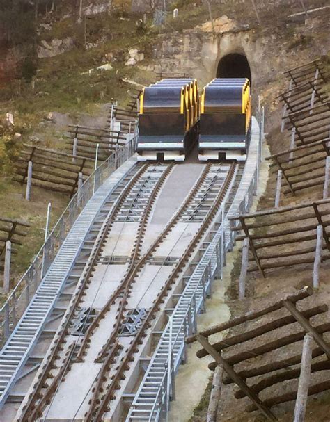 Worlds Steepest Funicular Railway Starts Chugging Up Swiss Mountainside