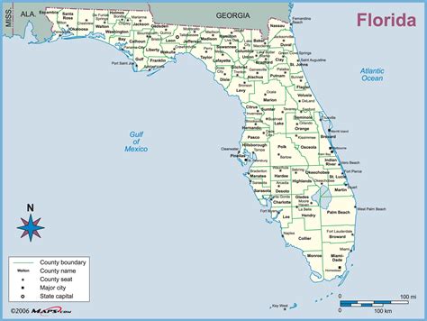 Florida County Outline Wall Map Maps Laminated Florida Map