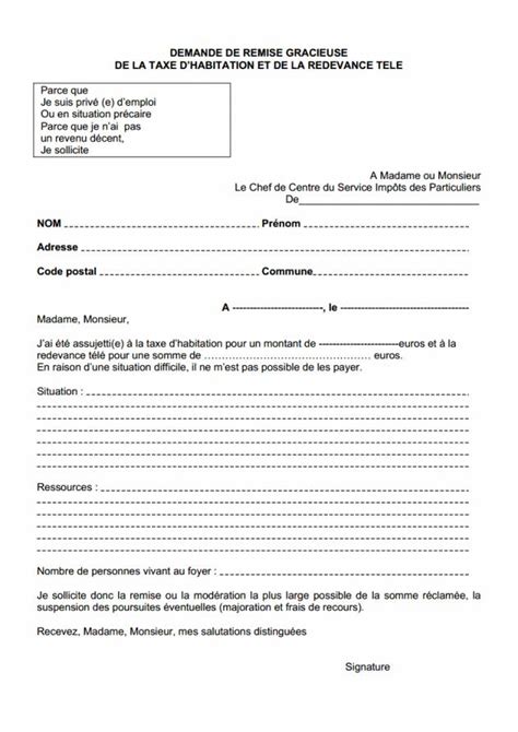 Aide à la présentation de votre cv. modele lettre recours gracieux taxe d'habitation - Modele ...