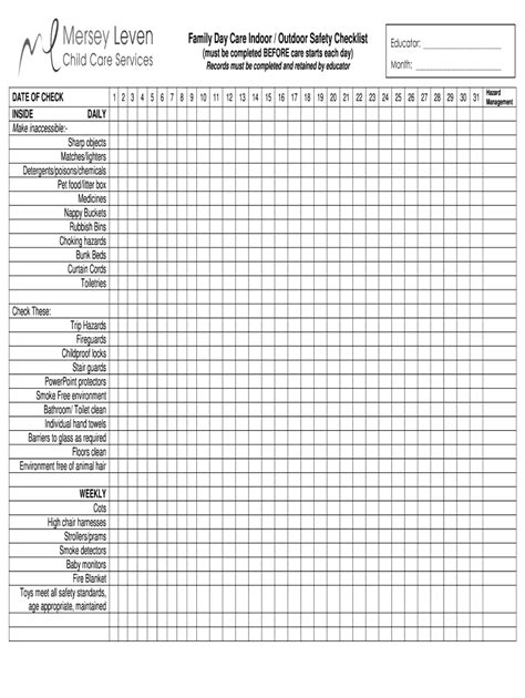 Printable Child Care Safety Checklist Template Fill Online Printable