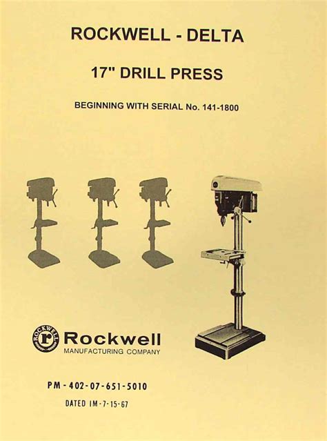 Rockwell Delta 17 Drill Press Operators And Parts Manual Ozark Tool