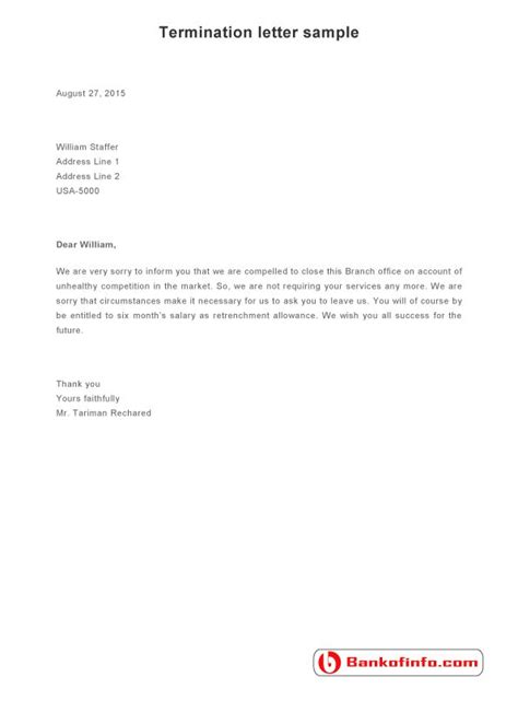 Employee Termination Letter Sample Format Example Template