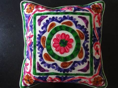 multicolor 100 cotton vintage suzani embroidered cushion cover size 40 x 40 cms 16 x 16