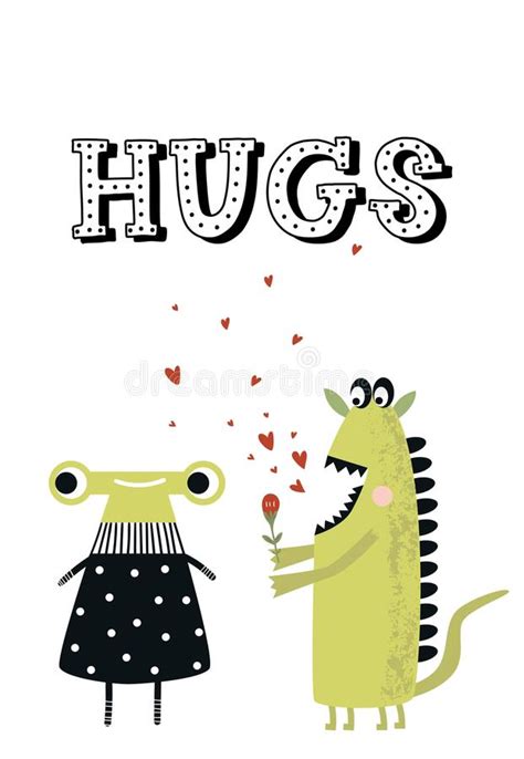 Funny Nursery Poster With Cute Monsters Vector Illustration In Scandinavian Style Stock