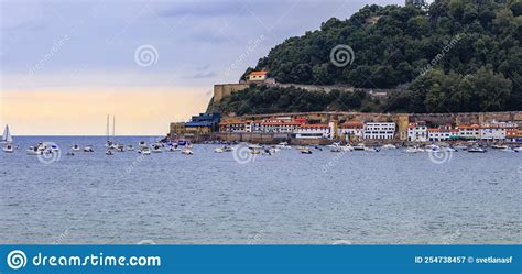 Panorama Of La Concha Bay Beach And Waterfront Houses In San Sebastian