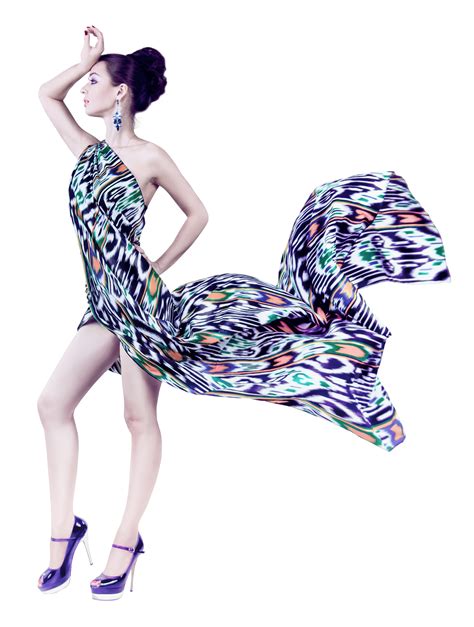 Young Woman In Fashion Flying Fabric Dress PNG Image - PurePNG | Free png image