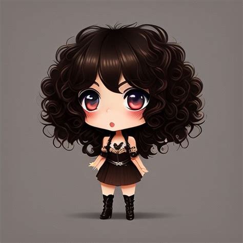 Short Slug488 Chibi With Long Black Curly Hair