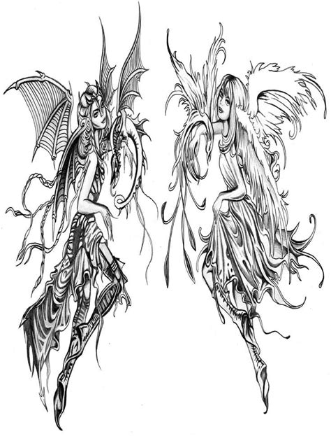 Devil And Angel Girl Tattoo Designs Good Vs Evil Drawings Good And Evil Tattoos Star Tattoos