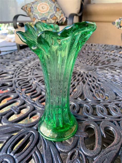 Vintage Handblown Green Bubble Glass Vase Handmade Green Vase Etsy