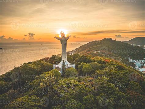 Top View Of Vung Tau With Statue Of Jesus Christ On Mountain The Most