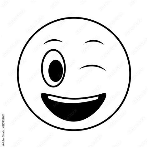 Smiley Big Emoticon Winking Face Black And White Stock Vektorgrafik