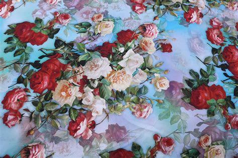 Printed Roses Floral Silk Stretch Satin Fabric Etsy