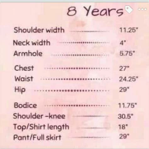 Body Measurement 8 Years Size Chart For Kids Bodice Pattern Sewing
