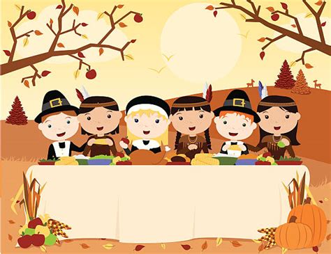 cartoon of pilgrim and indian illustrations royalty free vector graphics and clip art istock