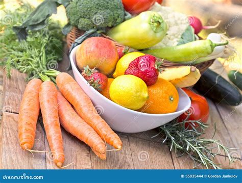 Fresh Organic Fruits And Vegetables Healthy Food Stock Photo Image
