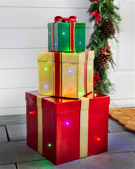 Outdoor Stackable Lighted Christmas Gifts  Balsam Hill