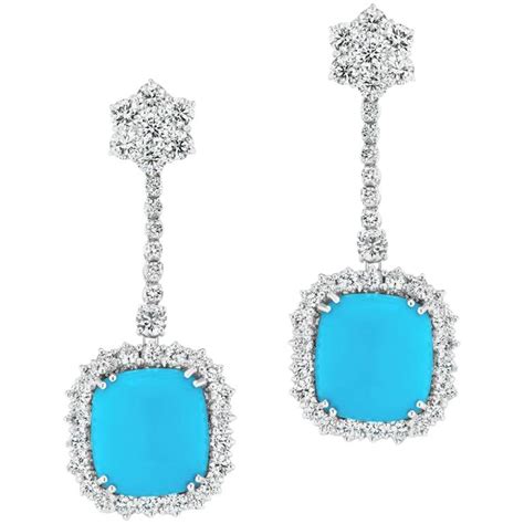 Turquoise Diamond Gold Drop Earrings For Sale At Stdibs