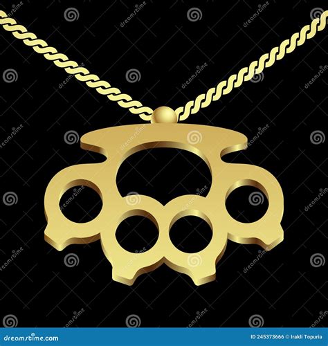 Knuckle Duster Golden Pendant Necklace Vector Illustration Isolated On