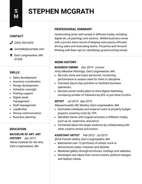 Artist Cv Examples Samples Writing Guide For