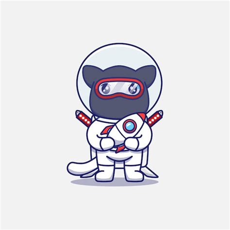 Premium Vector Cute Ninja Cat Wearing Astronaut Suit Carrying Rocket