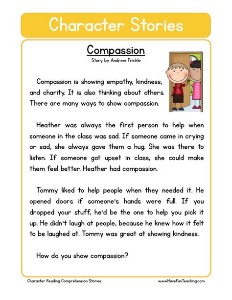 Reading Comprehension Worksheet Compassion