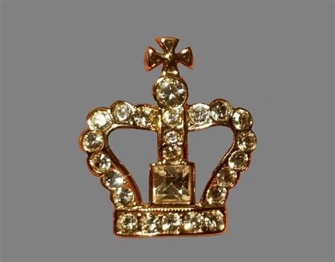 Crown Pin Gold Tone Pave Rhinestones Kaleidoscope Effect