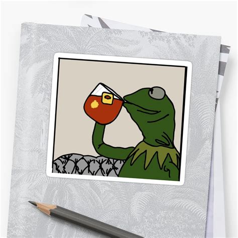 Kermit Frog Sipping Drinking Tea Sticker By Sarah Seeeee Redbubble