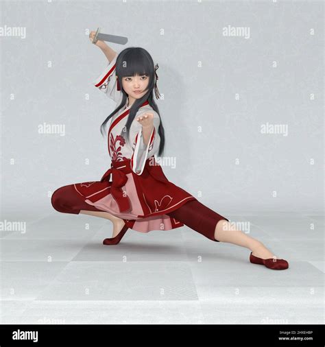 3d Render The Portrait Of An Anime Girl Pose As The Anime Fighter