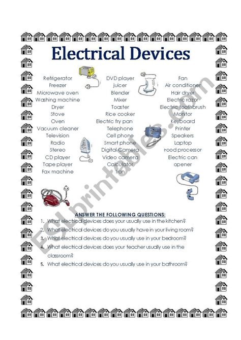 Electrical Devices Esl Worksheet By Teacher21cr