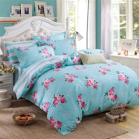 Blue Pink Flower Ab Double Sided Modern Style Bedding Sets Bed Sheet