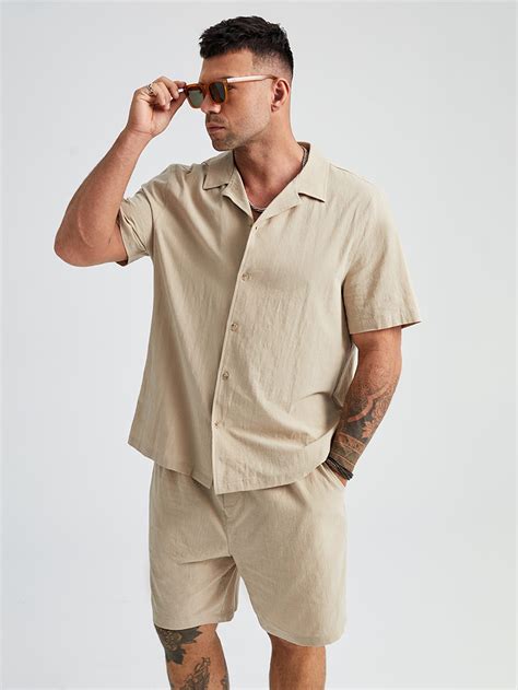 Apricot Casual Collar Short Sleeve Plain Embellished Non Stretch Men