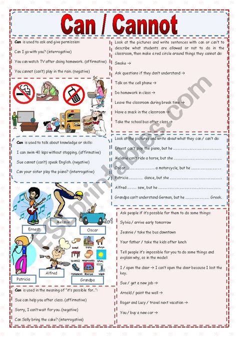 Can Cannot Esl Worksheet By Zailda