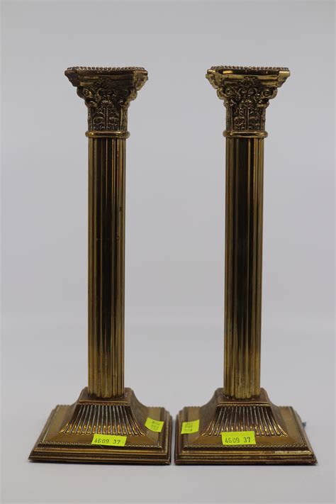 Lot Pair Oif Quality Brass Corinthian Column Candlestick Holders